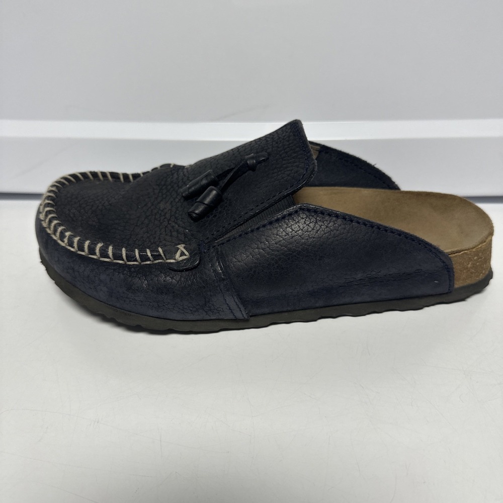 Papillio Birkenstock 39 Pebbled Moccasin Clog Black Leather Sandal Shoe Stitch - Picture 4 of 12